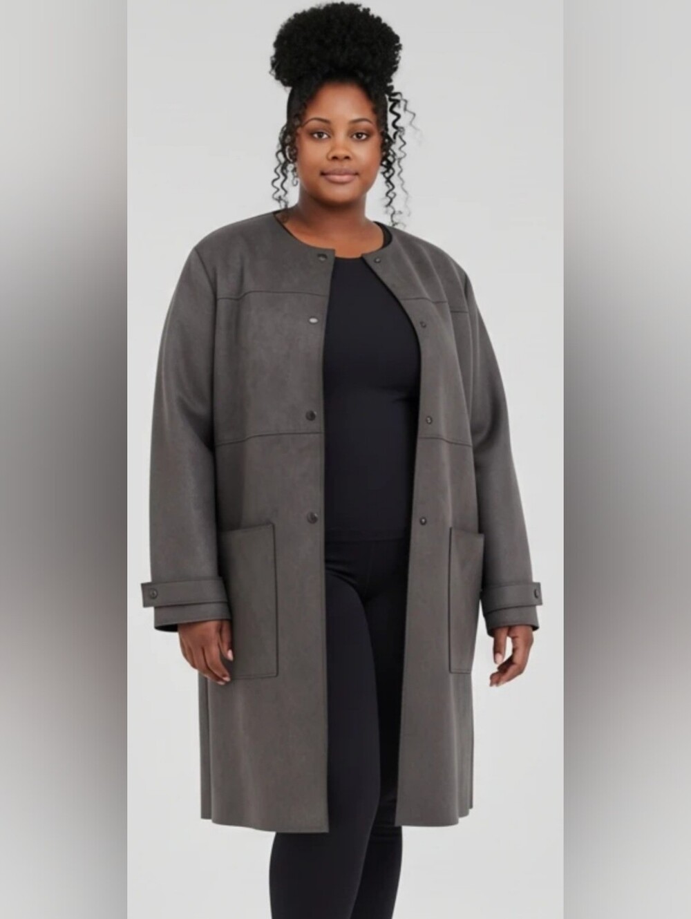 Catherine Malandrino Womens Size 3X Taupe Faux Suede Long Coat Jacket Duster